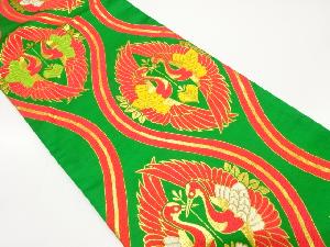 アンティーク　立涌に向かい鶴模様織り出し子供帯(材料)